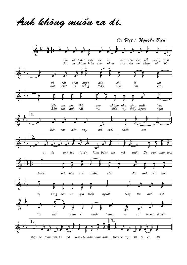 Sheet nhạc Anh Không Muốn Ra Đi